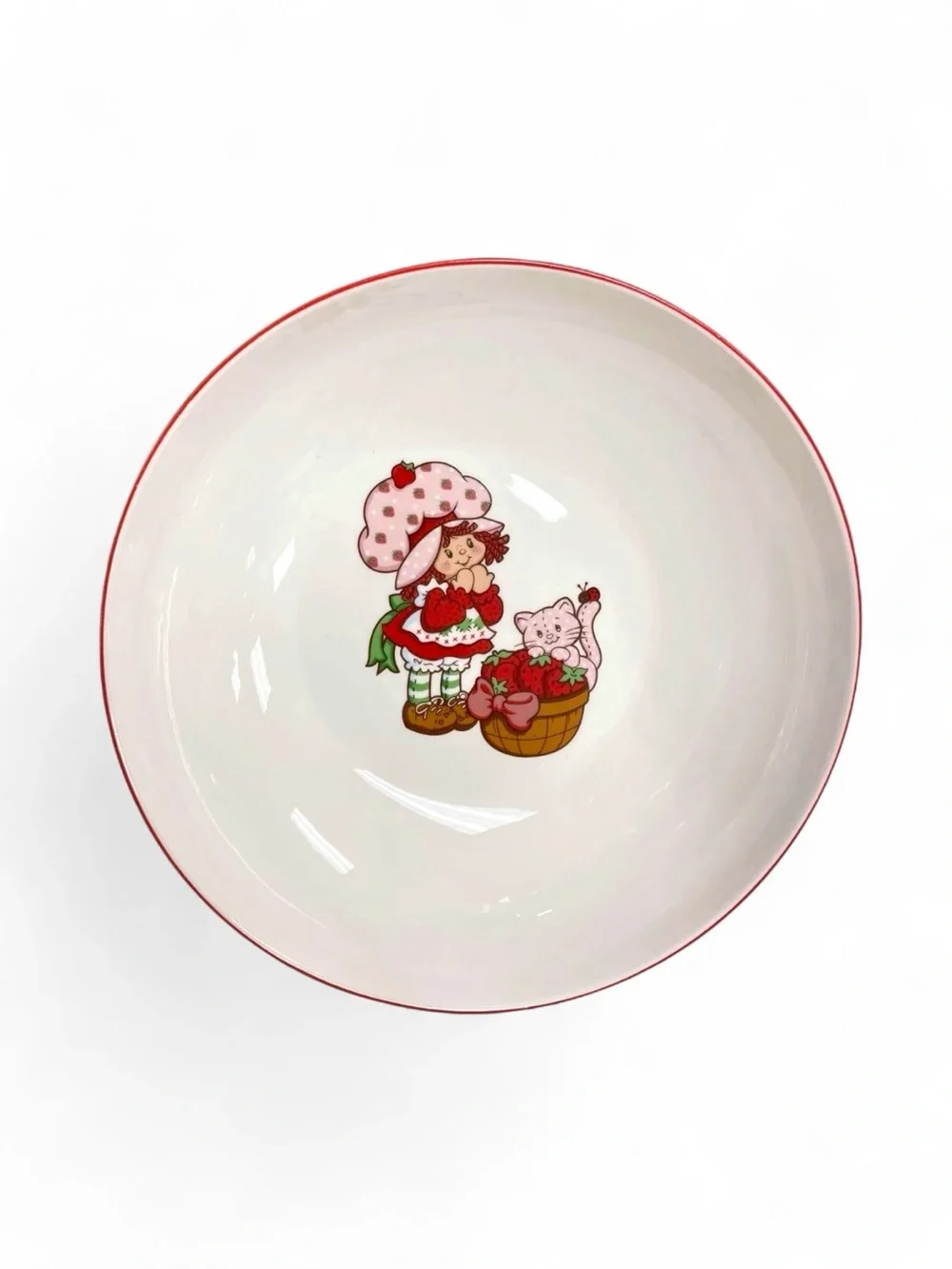 Strawberry Shortcake Ceramic Bowl — White with Red Rim